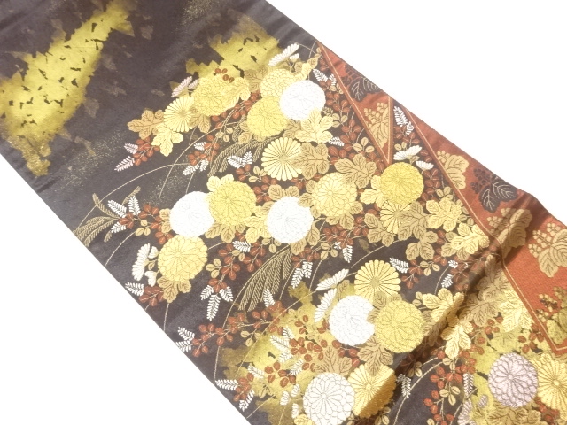 JAPANESE FUKURO OBI / WOVEN AUTUMN FLOWERS